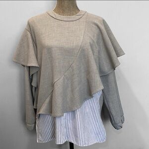 Zara Gray Layered Ruffle Blouse Top Size Medium